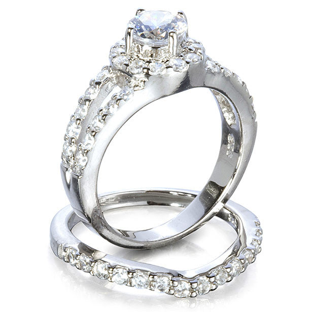 Sterling Silver .75 carat Halo Round cut CZ Wedding Ring set size 5-9