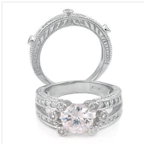 Sterling Silver 2.75 carat Round Cut CZ Modern Split Shank Bezel Set Wedding Ring Set size 5-9
