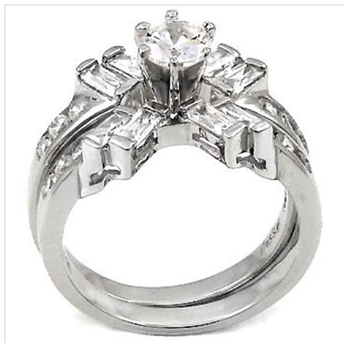 Sterling Sterling Round cut and Baguette CZ Wedding Ring Set size 5-9 by  Blades and Bling Sterling Silver Jewelry 