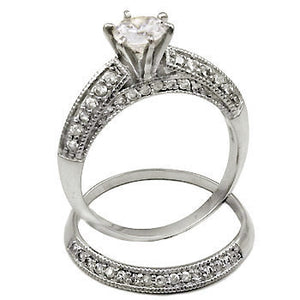 Sterling Silver .50 carat Round cut CZ Pave Set Wedding Ring set size 5-10