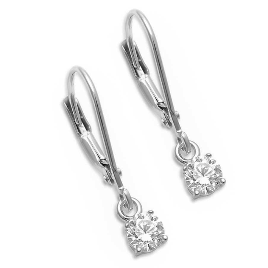 .925 Sterling Silver Brilliant Round Cut Drop Dangle Clear CZ Stud Ladies Earrings in 2mm-10mm with Lever Back