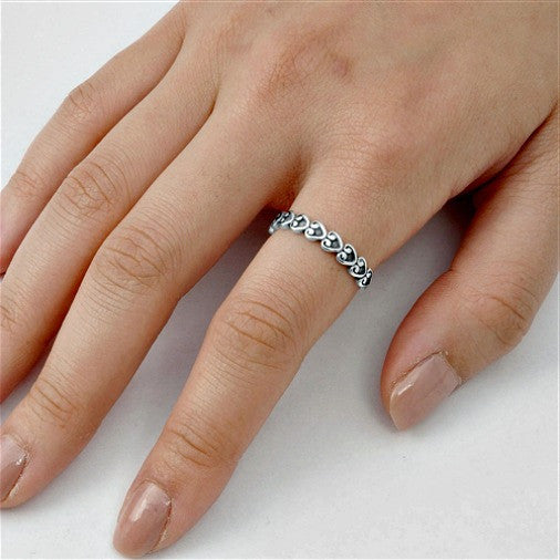.925 Sterling Silver Curly Heart Eternity Ring Ladies Size 3-10