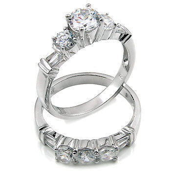 Sterling Silver Round cut CZ Three Stone Wedding Ring Set size 5-9 by Blades and Bling Sterling Silver Jewelry