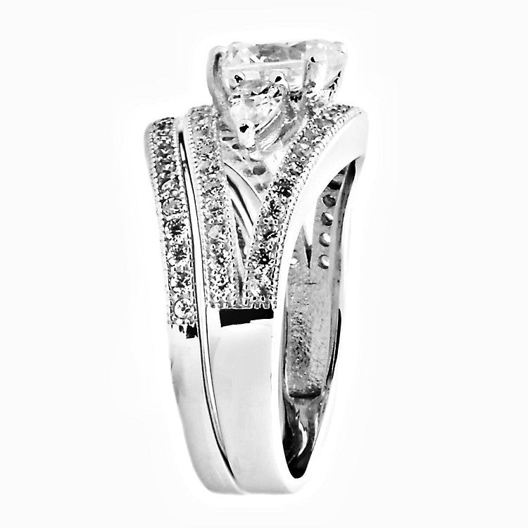 Sterling Silver Round cut and Teardrop CZ Three Stone Split Shank Wedding Ring Set Size 5-9 by Blades and Bling Sterling Silver Jewelry