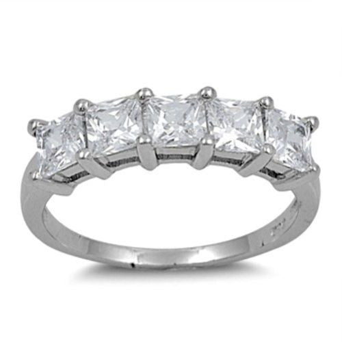 Sterling Silver CZ Princess Cut Wedding Band Ring size 4-10