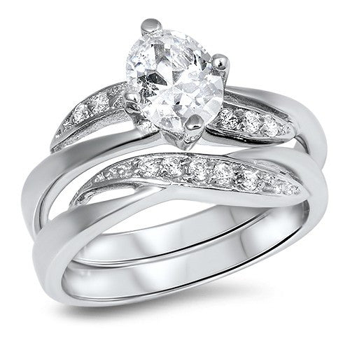 Sterling Silver CZ Swirl Pattern Baguettes Wedding Ring Set 5-10 - Blades and Bling Sterling Silver Jewelry