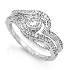 Sterling Silver CZ 1 carat Brilliant Round Cut Bezel Wedding Ring Set 5-9 - Blades and Bling Sterling Silver Jewelry