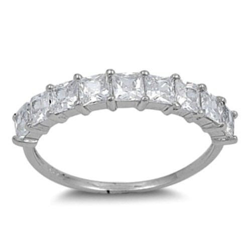 Sterling Silver CZ Princess Cut Wedding Band Ring size 4-10 by  Blades and Bling Sterling Silver Jewelry