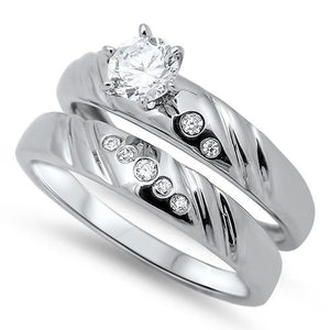 Sterling Silver CZ .75 carat Brilliant Round Cut Prong Set Solitaire Wedding Ring Set 5-10 - Blades and Bling Sterling Silver Jewelry
