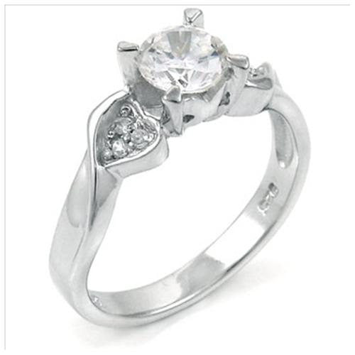 Sterling Silver 1 carat Round Cut CZ Engagement Ring with Hearts 5-9
