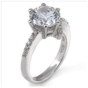Sterling Silver 1.5 carat Round Cut CZ 6-Prong Set Engagement Ring size 5-9