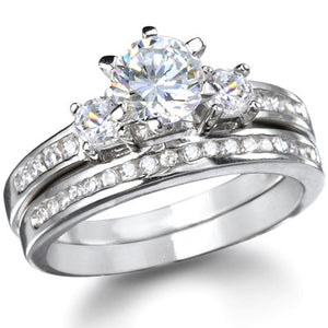Sterling Silver 0.80 carat Round cut CZ Three Stone Wedding Ring Set size 4-9