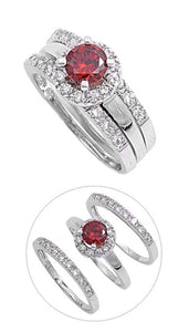 Sterling Silver CZ Halo 1 carat Garnet Three Piece Wedding Ring Set 5-10 by  Blades and Bling Sterling Silver Jewelry