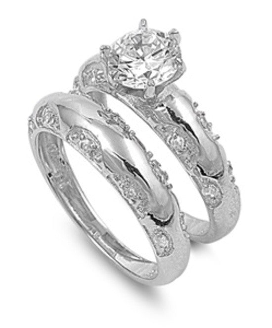 Sterling Silver CZ Brilliant Round Cut Solitaire Wedding Ring Set 5-10 by  Blades and Bling Sterling Silver Jewelry