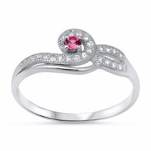 Sterling Silver Ladies Brilliant Round cut Ruby CZ Infinity Swirl Soitaire Engagement Ring size 5-10