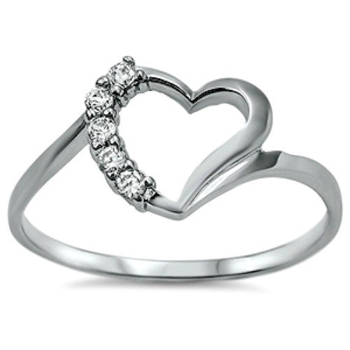 Sterling Silver Open Heart ring with CZ ladies size 4-9 by Blades and Bling