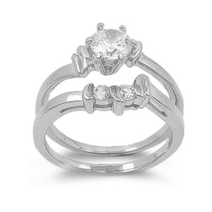 Sterling Silver CZ 1 carat Unique Brilliant Round cut Wedding Ring Set Size 5-10 - Blades and Bling Sterling Silver Jewelry