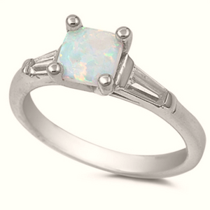 White fire rainbow opal engagement three stone ring 