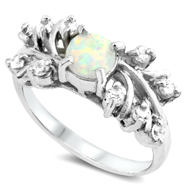 White fire rainbow opal engagement constellation ring 
