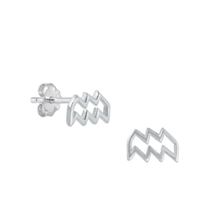 Silver Aquarius Zodiac symbol stud earrings