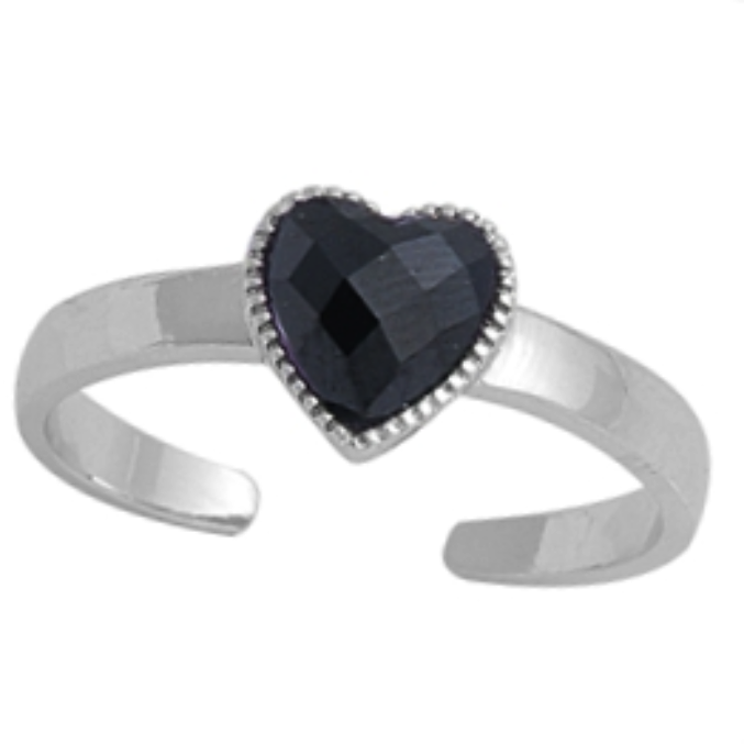 Birthstone black onyx heart ring in adjustable sizes for ladies and children