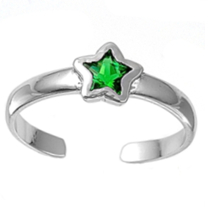 May birthstone Green emerald star ring in adjustable sizes for ladies and children