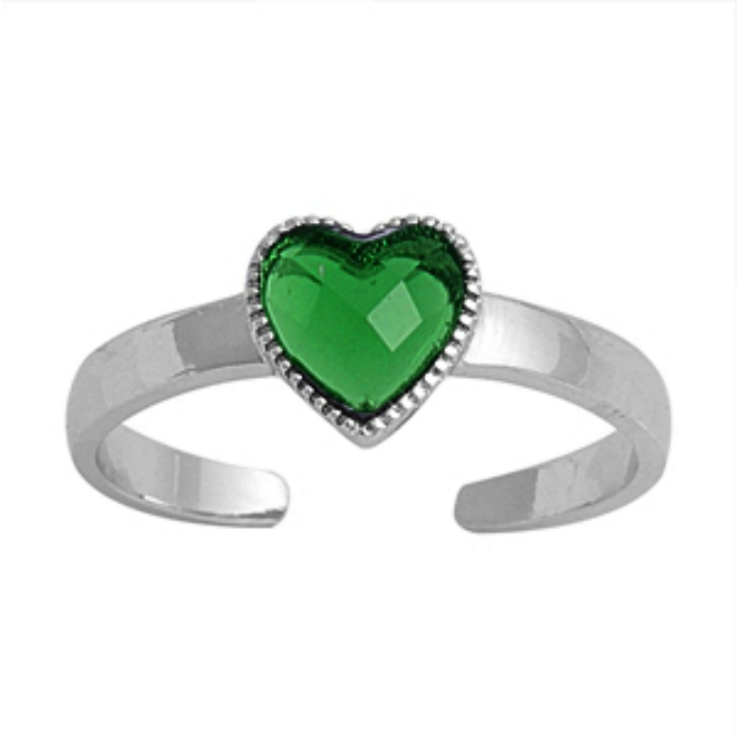 May birthstone Green emerald heart ring in adjustable sizes for ladies and children