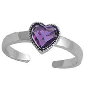 February birthstone purple heart ring in adjustable sizes for ladies and children