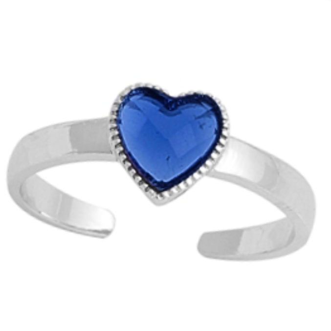 September birthstone blue sapphire heart ring in adjustable sizes for ladies and children