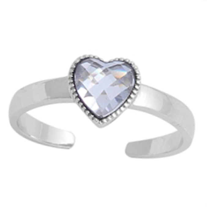 April birthstone clear heart ring in adjustable sizes for ladies and children