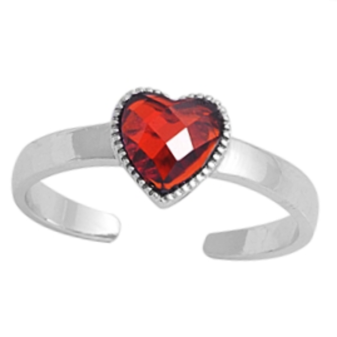 January birthstone red garnet heart ring in adjustable sizes for ladies and children