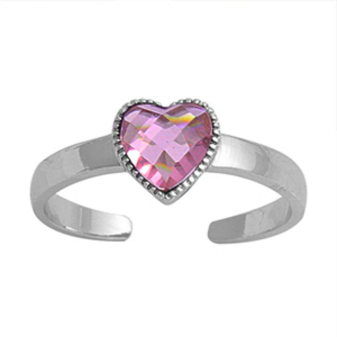October birthstone Pink heart ring in adjustable sizes for ladies and children