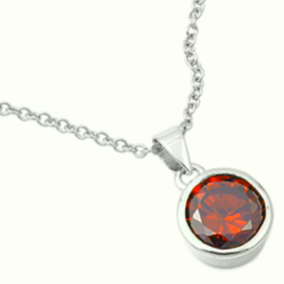 Symmetrical link rollo chain necklace for women and girls with red birthstone charm
