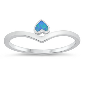 Womens and girls blue opal heart chevron ring