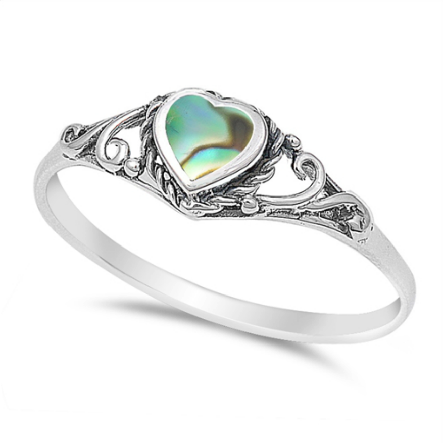 Womens and girls abalone shell heart ring