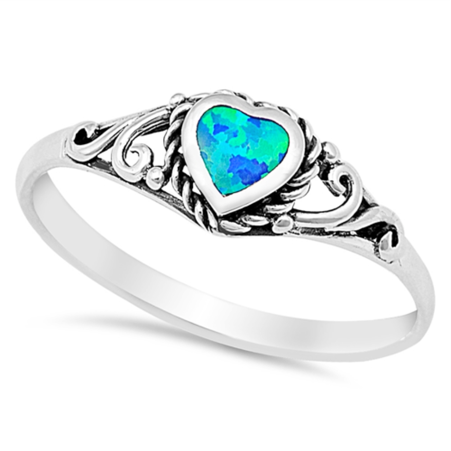 Blue opal heart ring