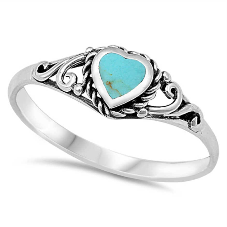 Womens and girls turquoise heart ring