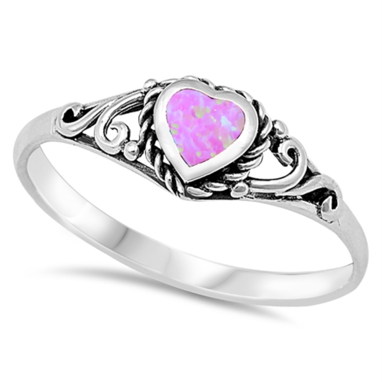 Pink opal heart ring