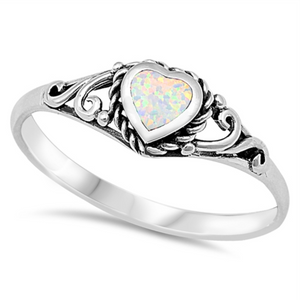 White opal heart ring
