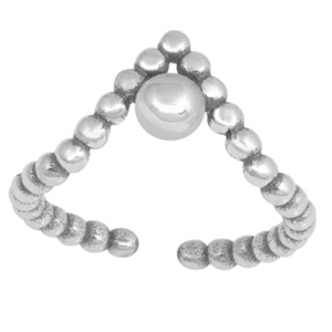 Deep V shaped womens midi ring with bead band