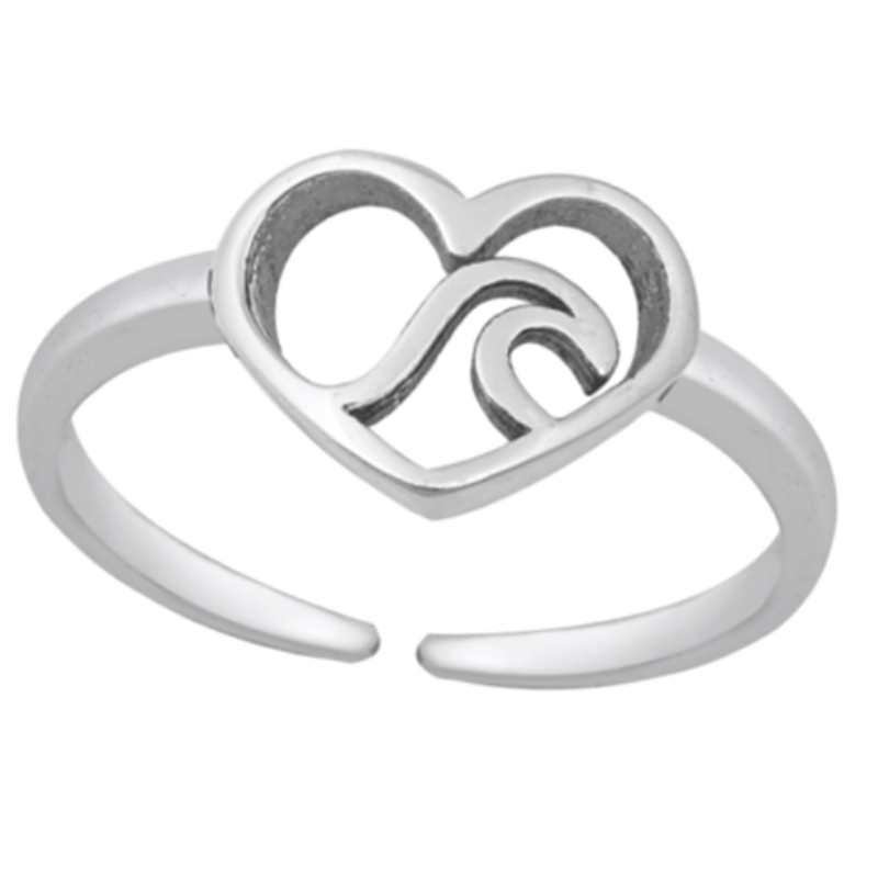 Heart ocean wave adjustable ring