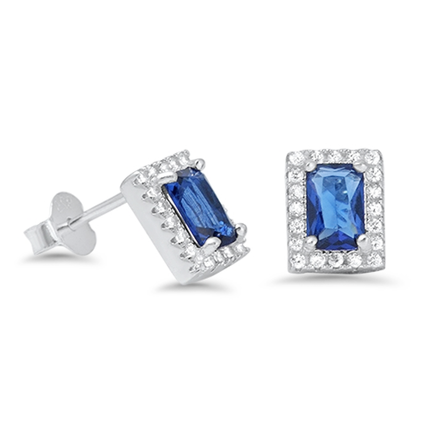 Womens blue sapphire halo stud earrings