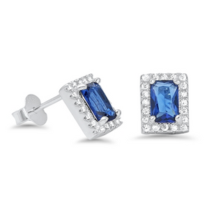 Womens blue sapphire halo stud earrings