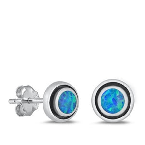 Blue opal circle stud earrings