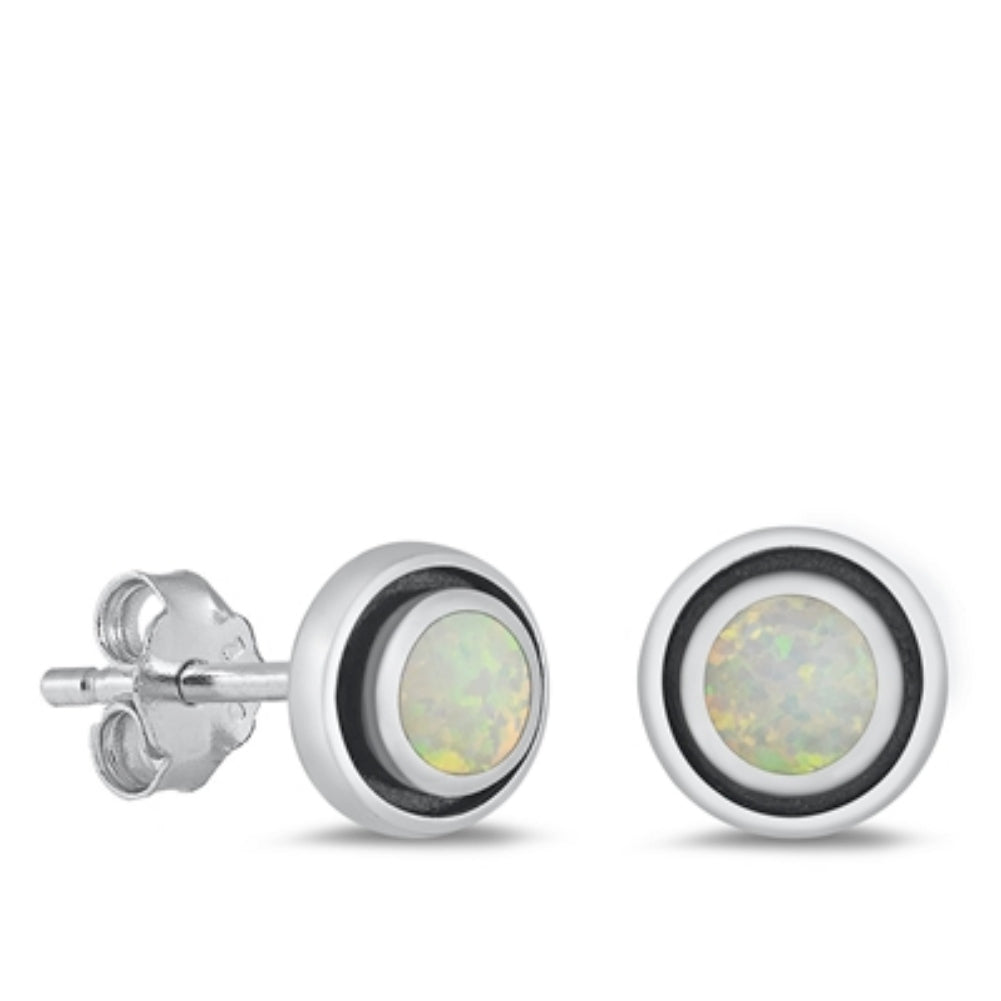 White opal circle earrings