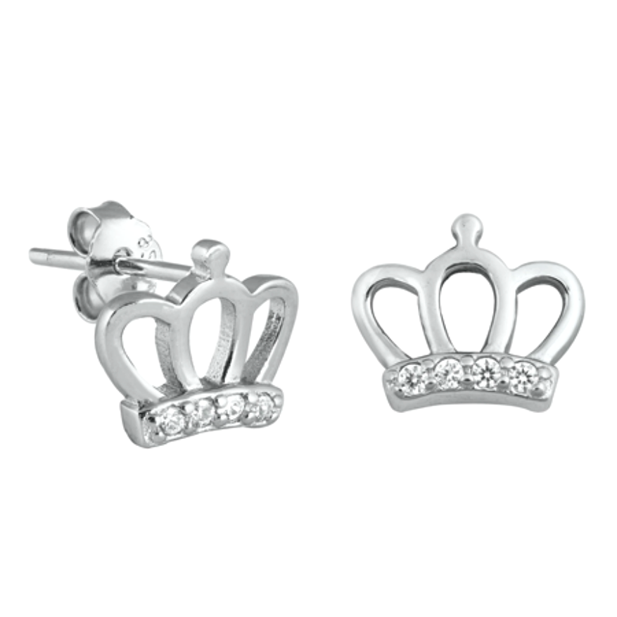 Womens and kids little crown cubic zirconia earrings