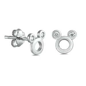 .925 Sterling Silver Mouse Circle CZ Ladies and Kids Stud Earrings
