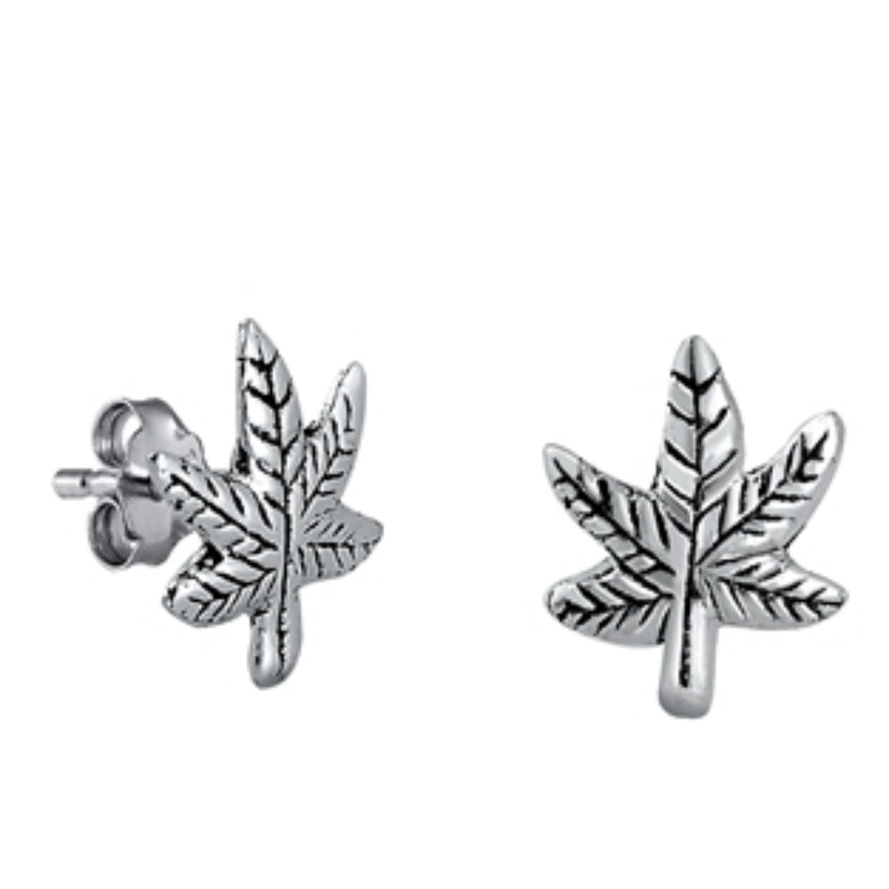 Silver leaf stud earrings