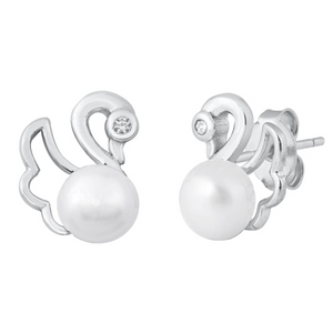 Womens swans earrings with freshwater pearls