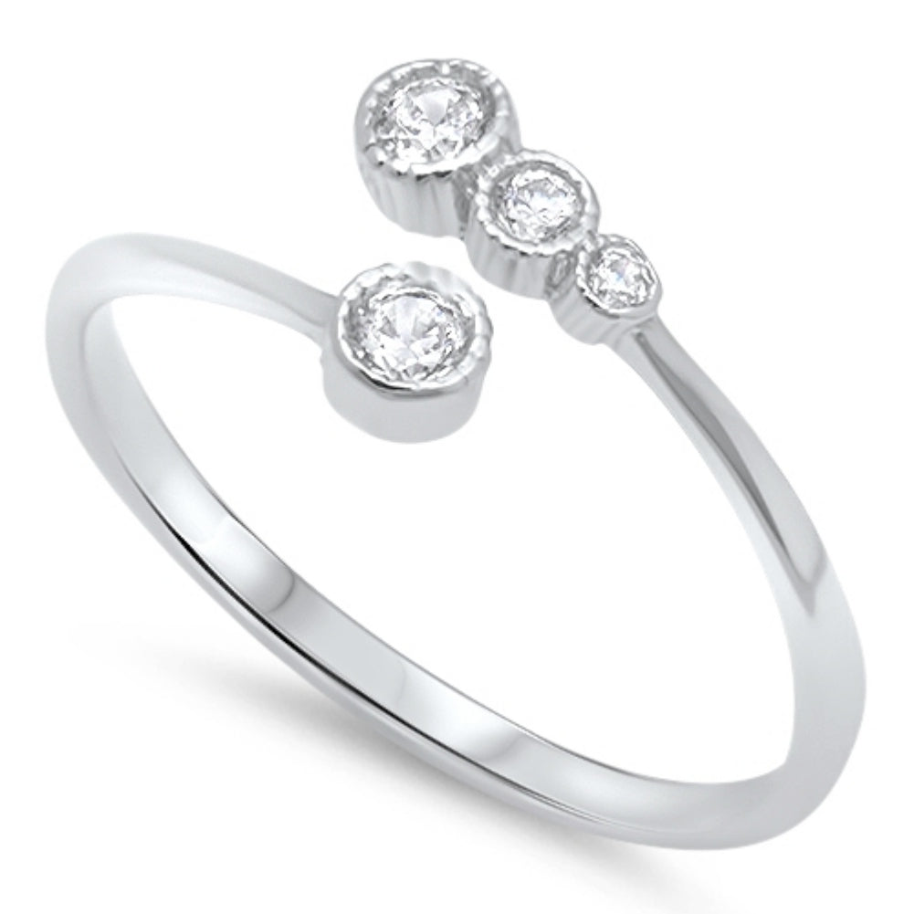 Silver CZ Circles Bypass Wrap Ring